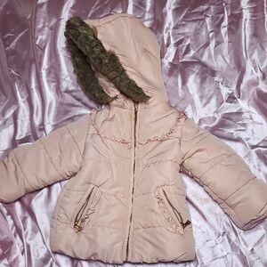 Starting Out Pink Puffer Jacket with Faux Fur Trim